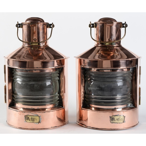 Appraisal: A pair of Dutch copper and brass ship lamps early