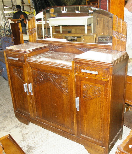 Appraisal: French Art Deco Oak and Marble-Top Sideboard early th century