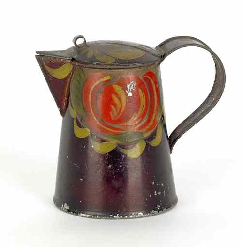 Appraisal: Pennsylvania toleware syrup pitcher th c with floral and foliate