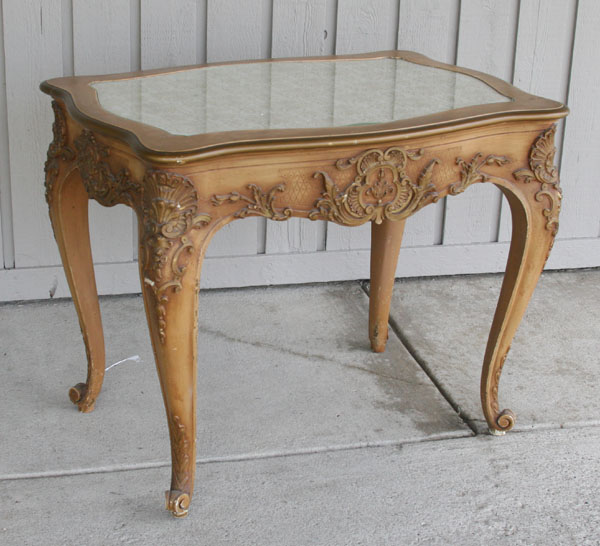 Appraisal: Carved gilt lamp table with glass insert shaped apron H