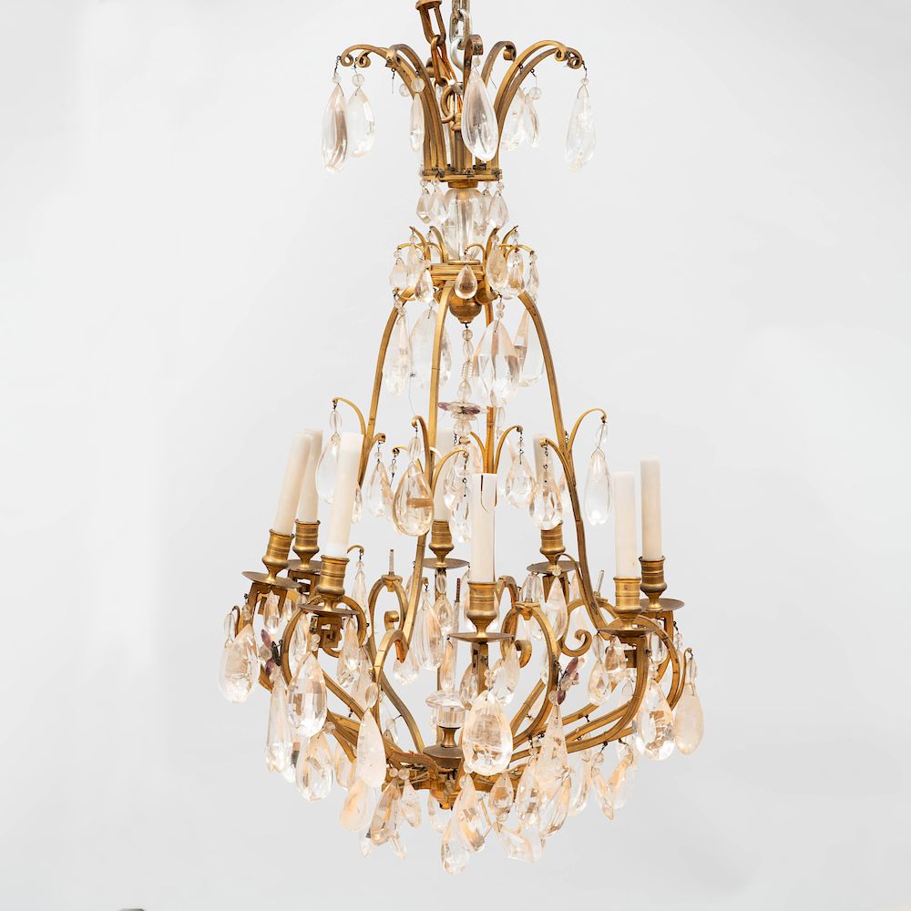 Appraisal: Louis XV Style Gilt-Metal Mounted Rock-Crystal Twelve Light Chandelier Lacking