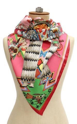 Appraisal: Hermes silk twill scarf Kachinas pattern original design by Kermit