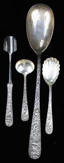 Appraisal: Pcs Of Kirk Repousse Sterling Silver Serving Flatware incl stuffing