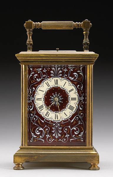 Appraisal: A French gilt brass repeating carriage clock with Limoges enamel