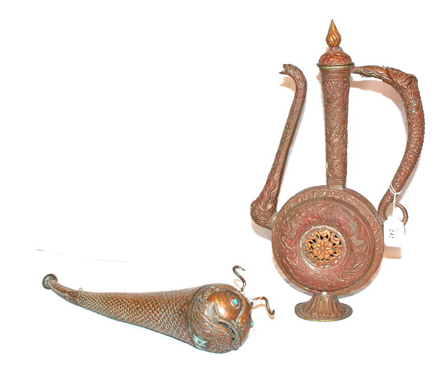 Appraisal: AN EASTERN AND EMBOSSED COPPER EWER cm high and a