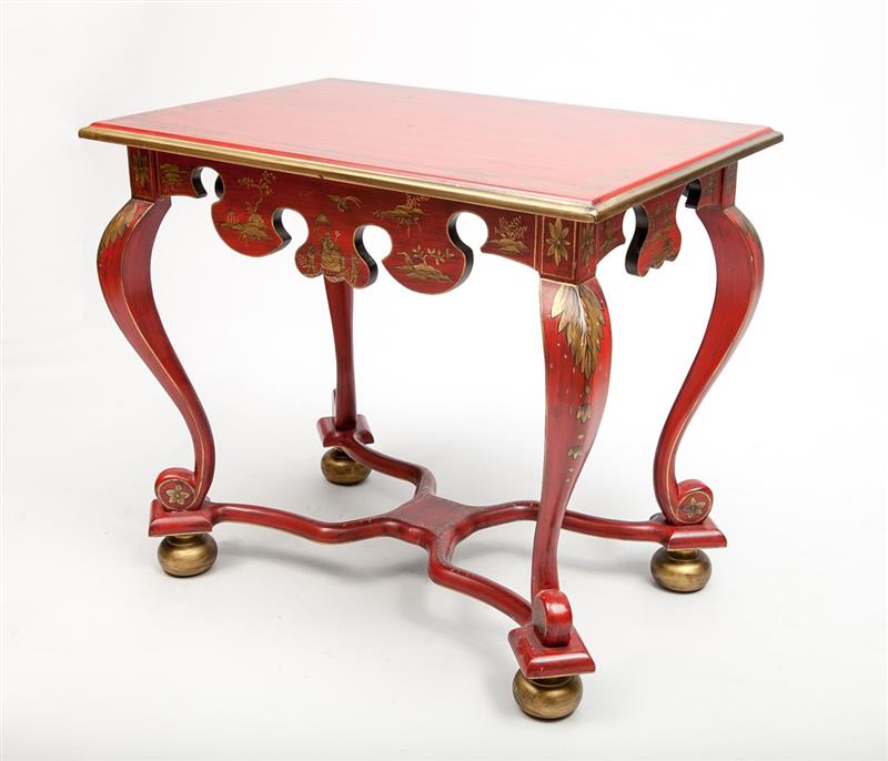 Appraisal: Chinoiserie Red-Stained Center Table With gilt decoration with label from