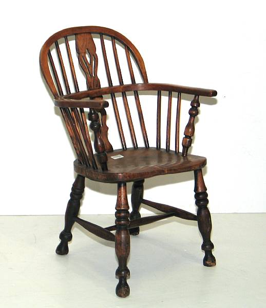 Appraisal: Two similar English mixed hardwood Windsor armchairs first half th