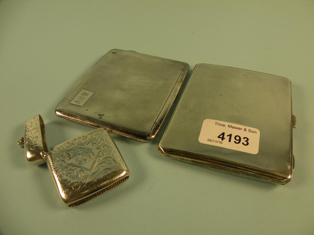 Appraisal: A silver engine turned cigarette case Birmingham initialled ADW another