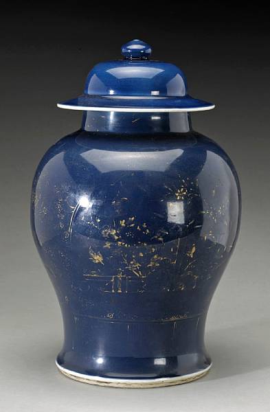 Appraisal: A cobalt ground glazed porcelain jar with gilt decoration and