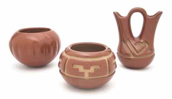 Appraisal: A Group of Santa Clara Redware Pottery Articles Margaret Tafoya