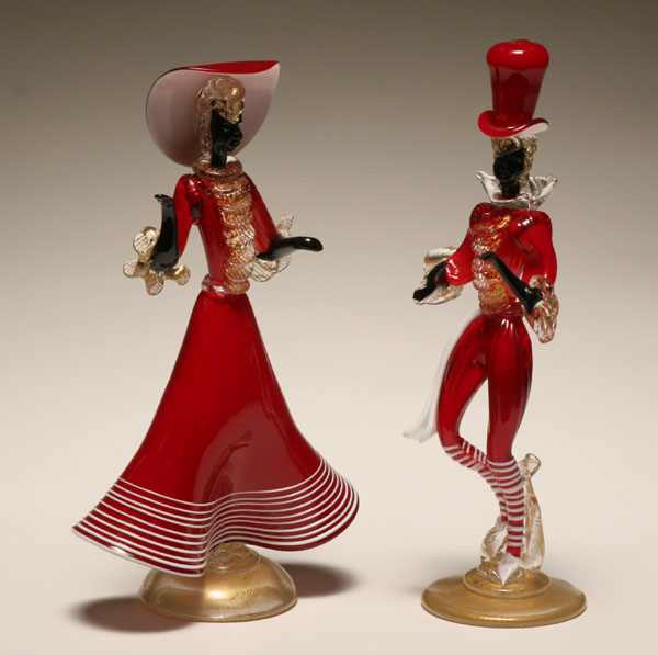 Appraisal: Pair Murano art glass blackamoor figures Red bodies with applied