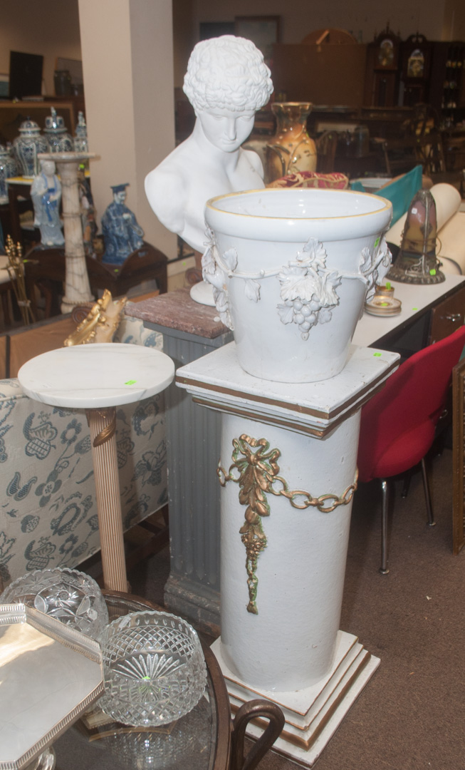 Appraisal: Assorted decorative items including three columns ceramic urn and plaster