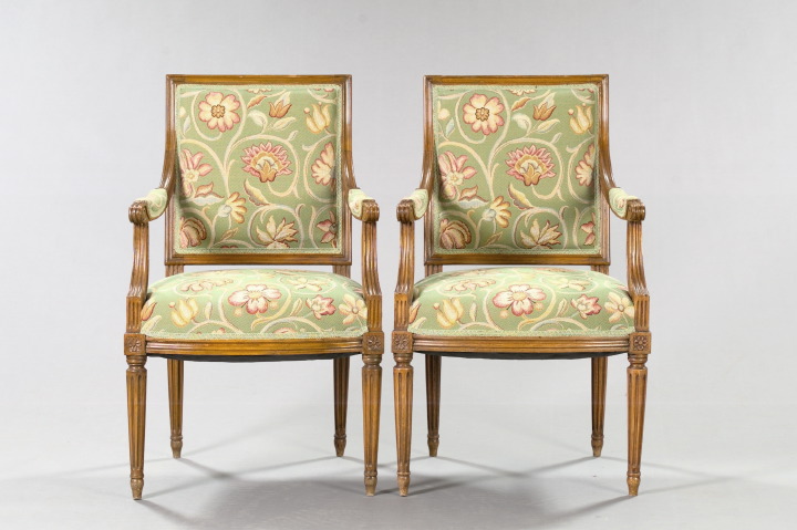 Appraisal: Pair of Louis XVI-Style Fruitwood Fauteuils mid- th century each