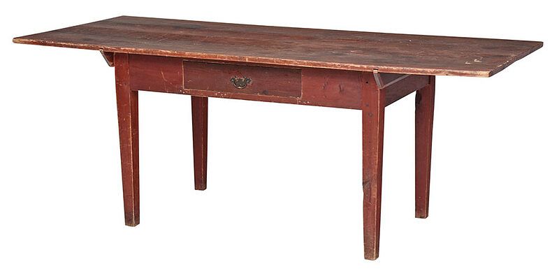 Appraisal: American Red Stained Poplar Harvest Table th century battened top