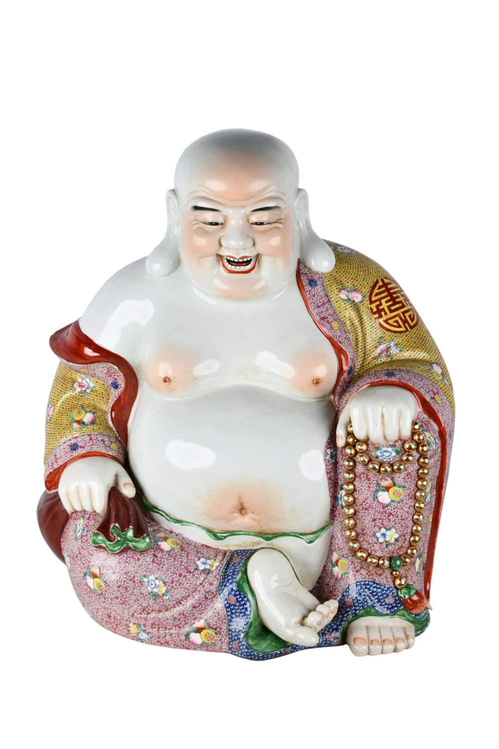 Appraisal: CHINESE ENAMELED PORCELAIN SEATED BUDDHACondition with some wear to color