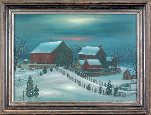 Appraisal: David Y Ellinger American - cabin farm scene titled Snow