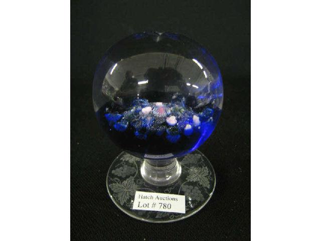 Appraisal: Art Glass Paperweight pedestal base cane decor on blue field