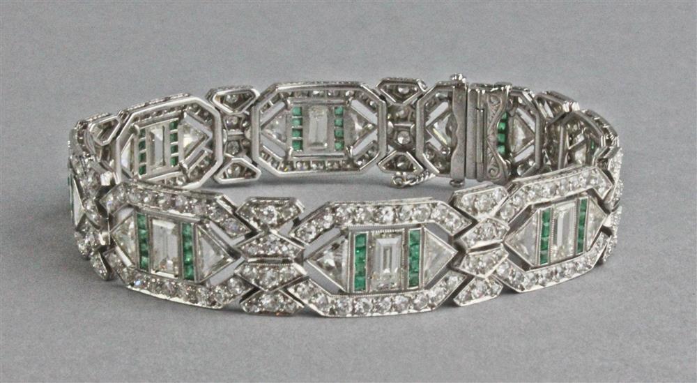 Appraisal: LADY'S ART DECO STYLE PLATINUM DIAMOND AND EMERALD BRACELET comprising