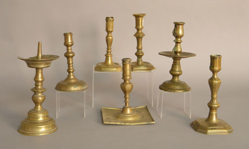 Appraisal: Seven th th c brass candlesticks including a Heemskirk Pricket