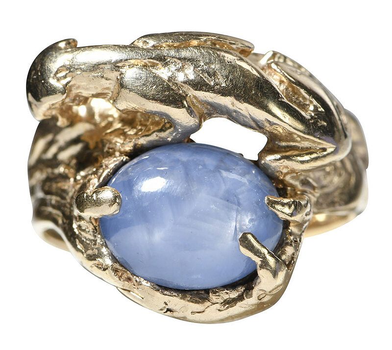 Appraisal: kt Star Sapphire Ring handmade cougar design one oval blue