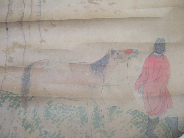 Appraisal: Six Chinese scroll paintings depicting figures on horseback and landscapes