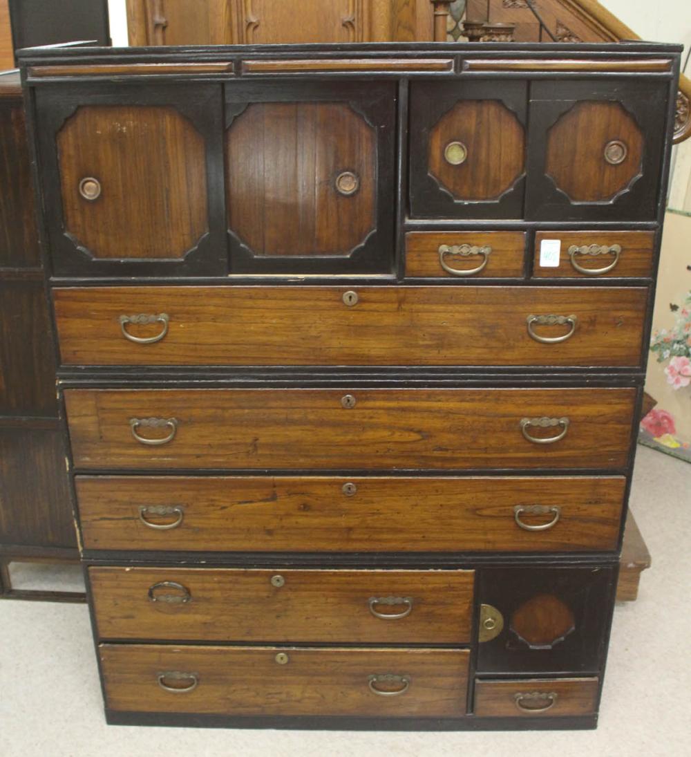 Appraisal: JAPANESE THREE-STACK TANSU CHEST Meiji era - H x W