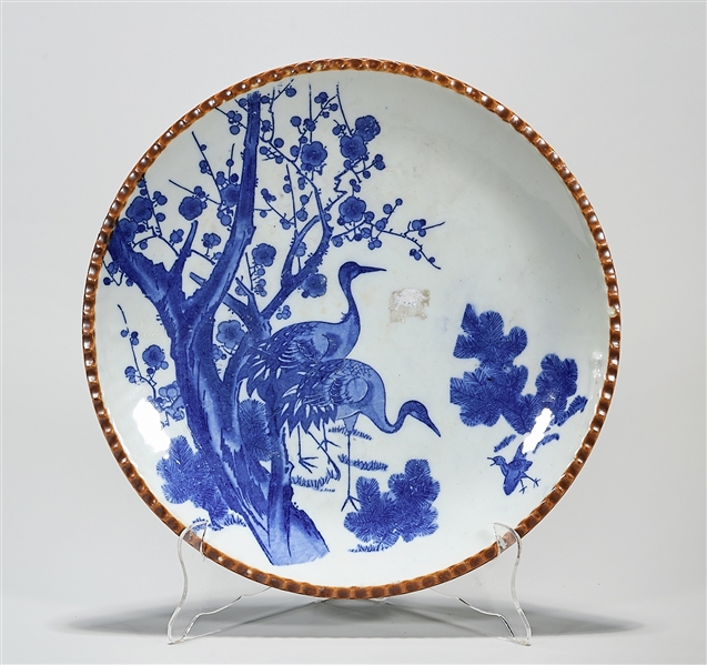 Appraisal: Chinese blue and white porcelain charger with cranes motif x