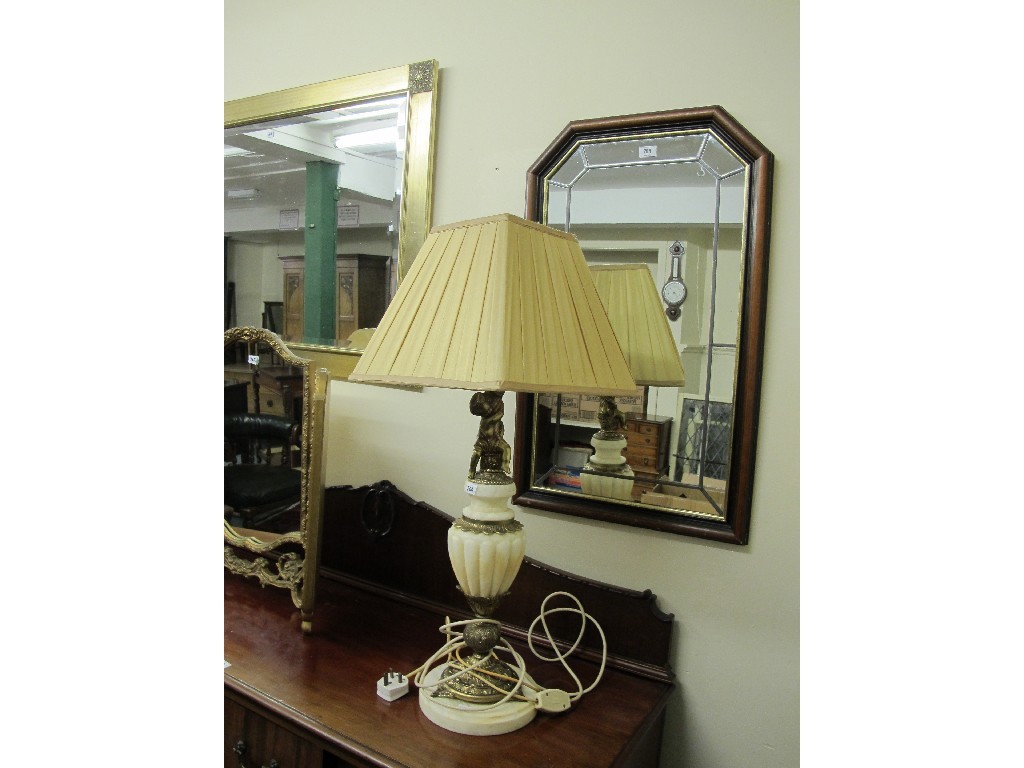 Appraisal: Two modern wall mirrors and a cherub decorated table lamp