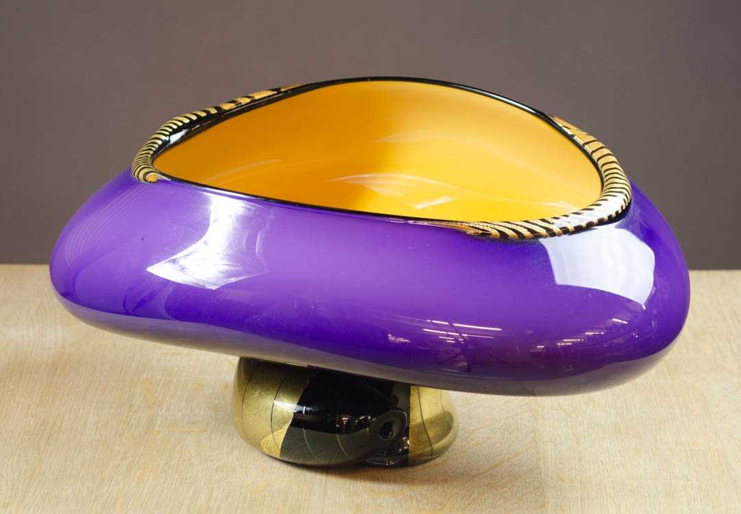 Appraisal: DAVID GARCIA PURPLE BLOWN GLASS VASE with karat gold accents