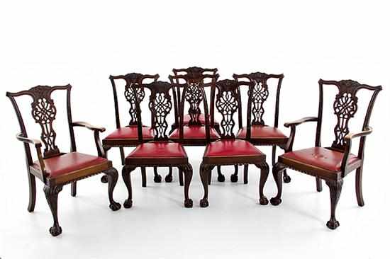 Appraisal: Set of eight English carved mahogany dining chairs late th