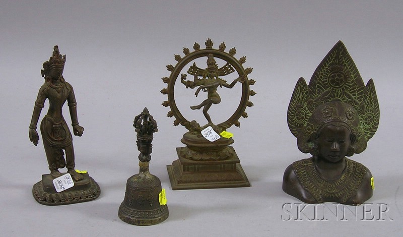 Appraisal: Four Bronze and Metal Figural Items figural bronze head with