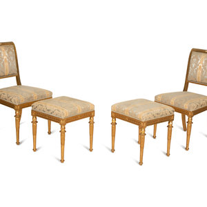 Appraisal: A Pair of Directoire Style Giltwood Side Chairs with Matching