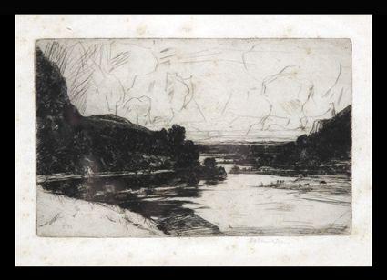 Appraisal: DAVID YOUNG CAMERON - LANDSCAPE WITH RIVER Etching on paper