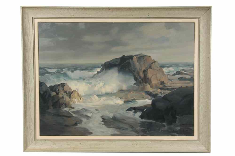 Appraisal: OIL ON MASO - Crashing Waves Maine Coast by Philip