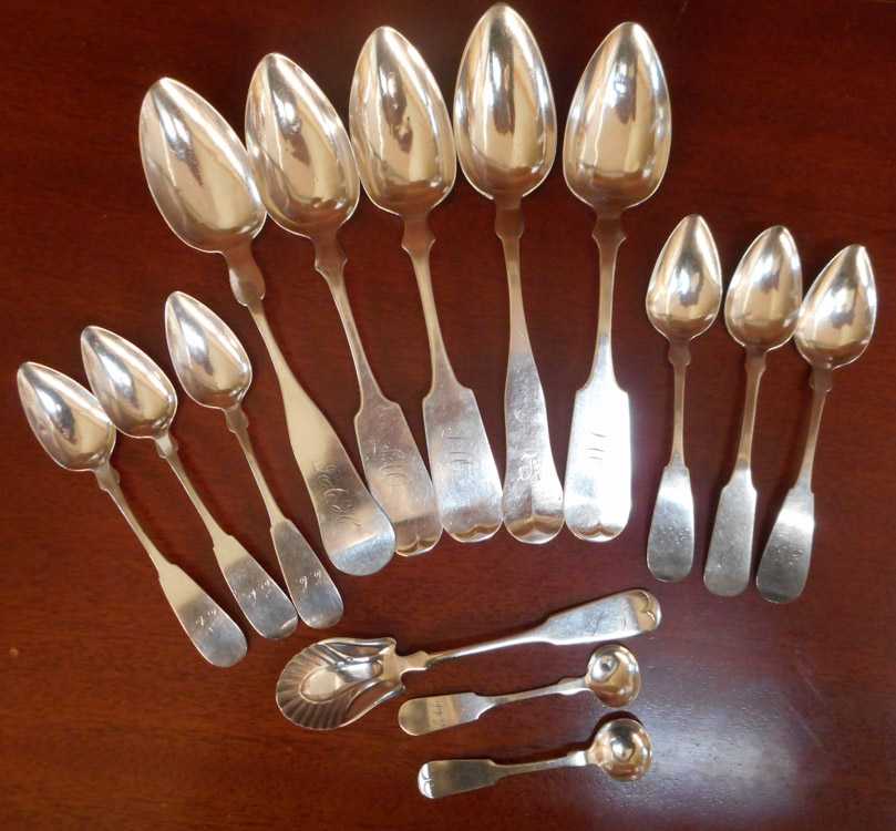 Appraisal: FOURTEEN COIN SILVER SPOONS various makers and pieces including large