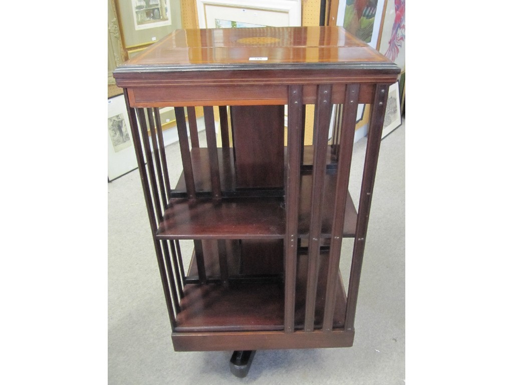 Appraisal: Edwardian mahogany inlaid revolving bookcase