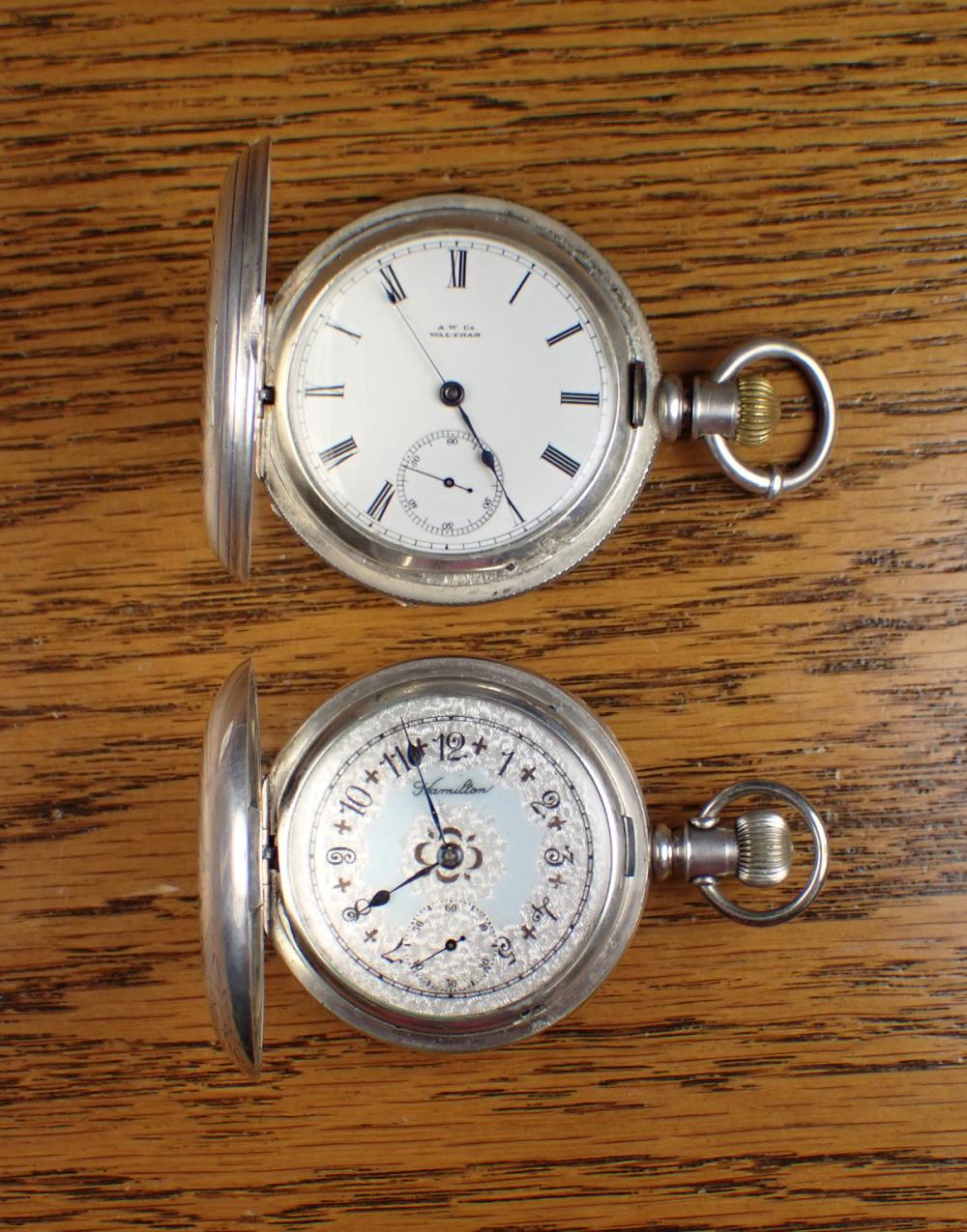 Appraisal: TWO HUNTER CASE POCKET WATCHES Hamilton model jewel grade rail