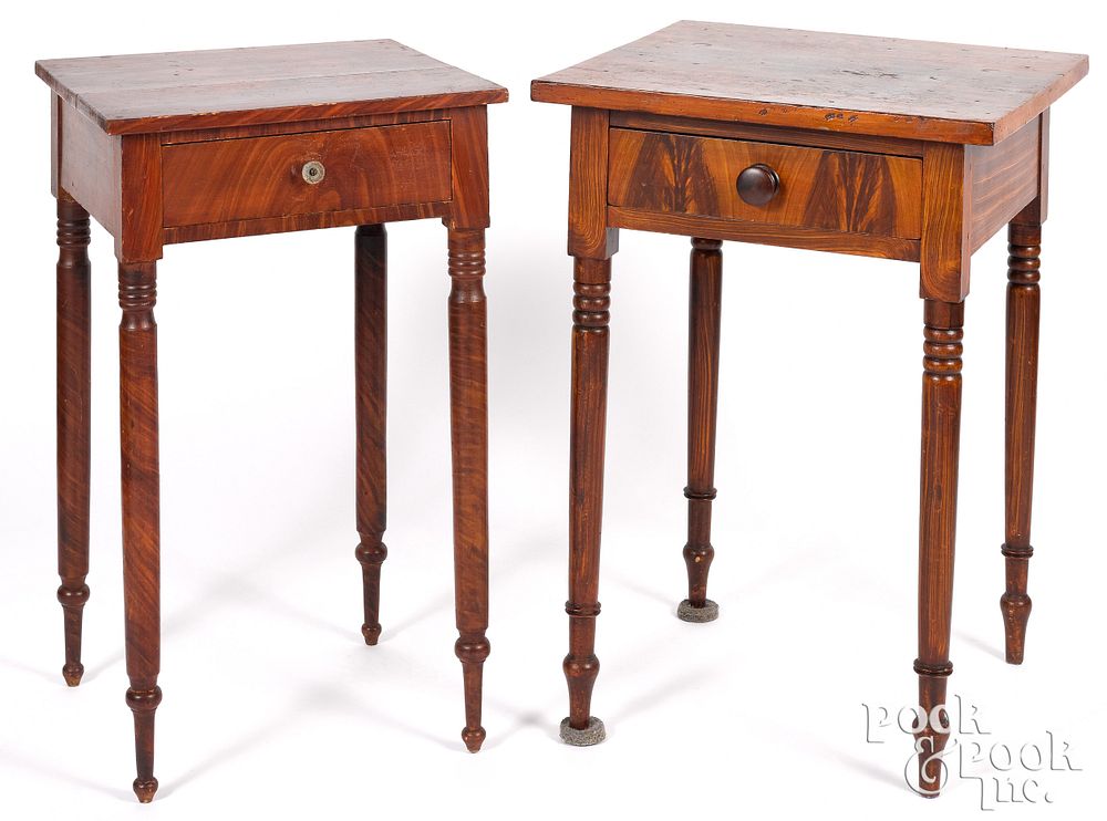 Appraisal: Two Pennsylvania painted poplar one-drawer stands Two Pennsylvania painted poplar