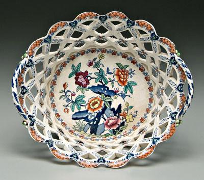 Appraisal: Reticulated ceramic bowl interior with Imari style polychrome decoration probably