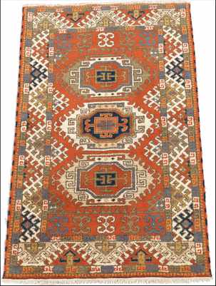 Appraisal: Modern Kazak Style Carpet Colorful thick wool on cotton weft