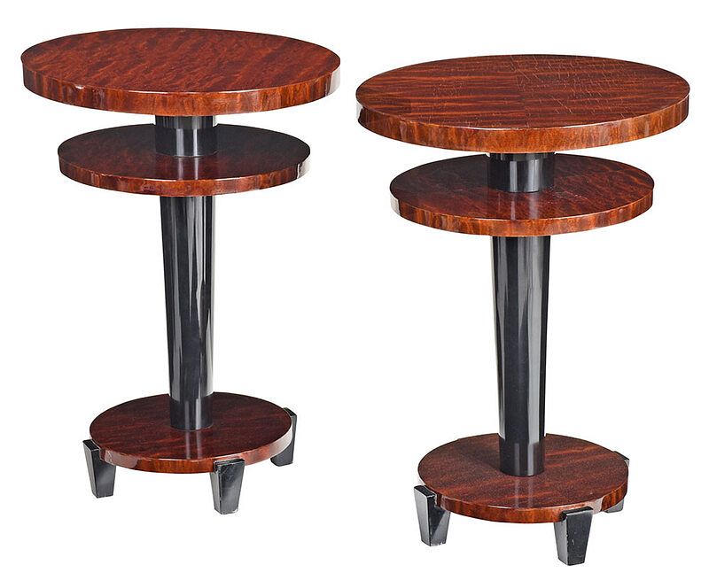 Appraisal: Pair Art Deco Style Ebonized Circular Side Tables modern each