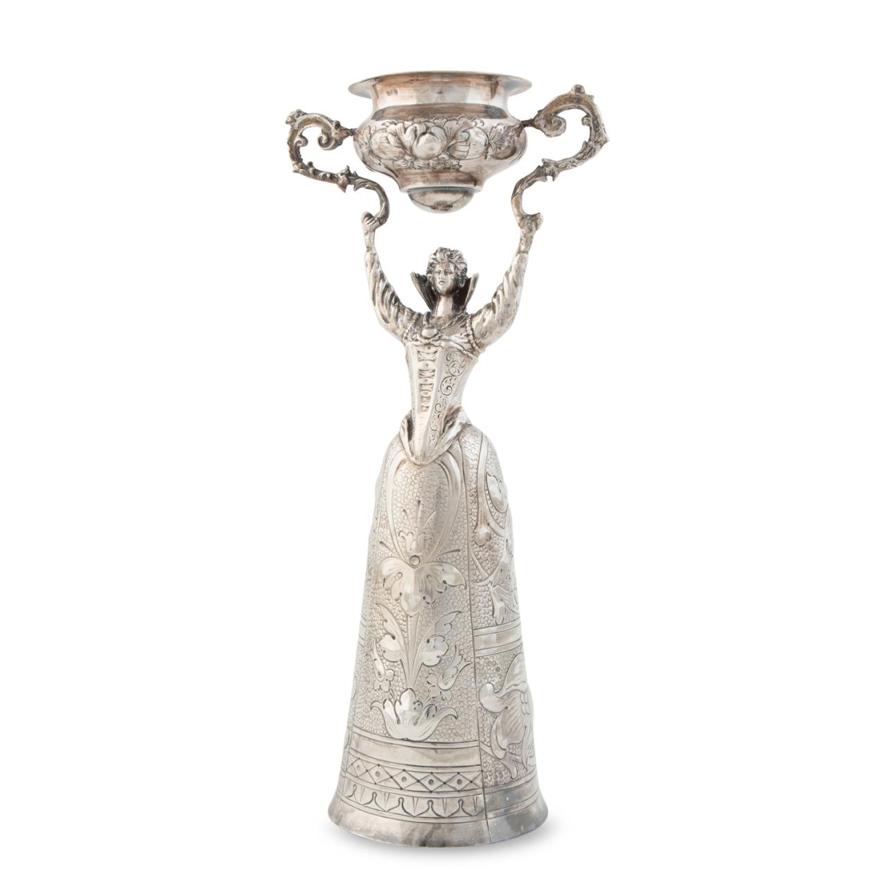 Appraisal: EARLY TH C GERMAN STERLING FIGURAL WEDDING CUP German circa