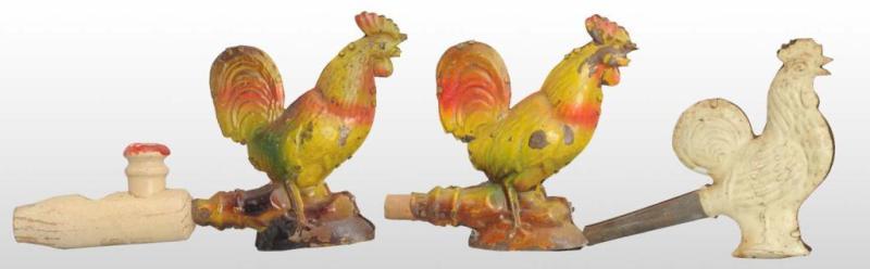 Appraisal: Lot of Tin Rooster Whistle Toys Description Japanese Pre-war Moderate