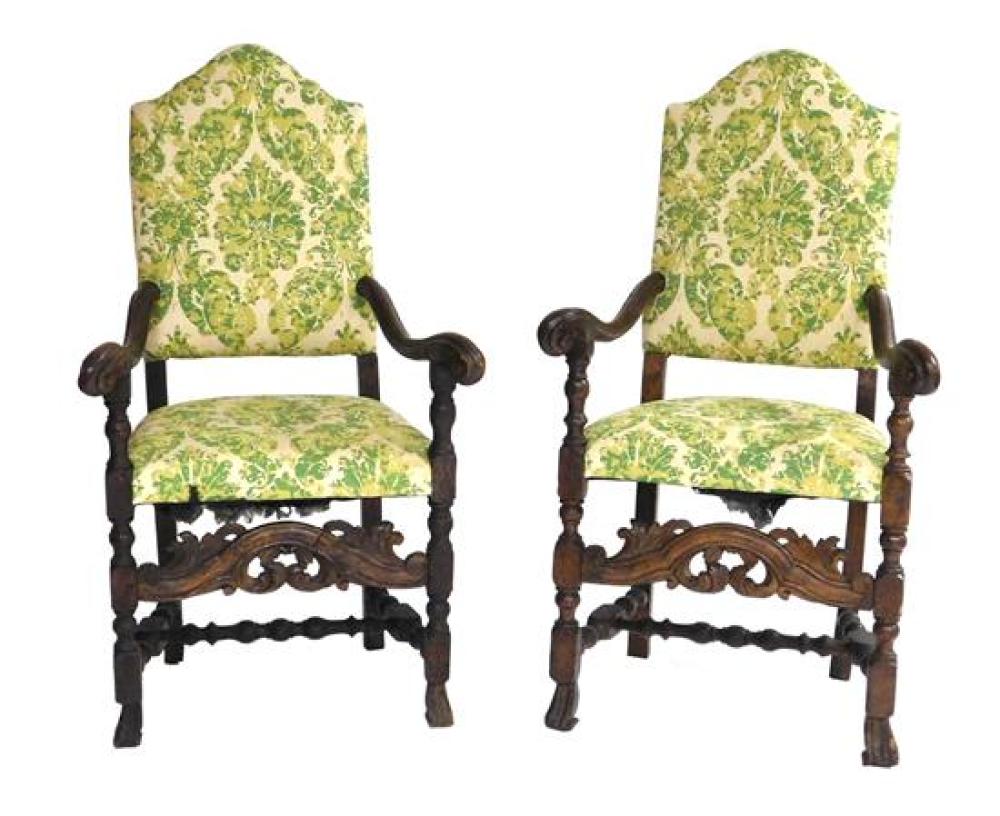 Appraisal: Pair of Baroque carved armchairs Italian th C walnut scrolled