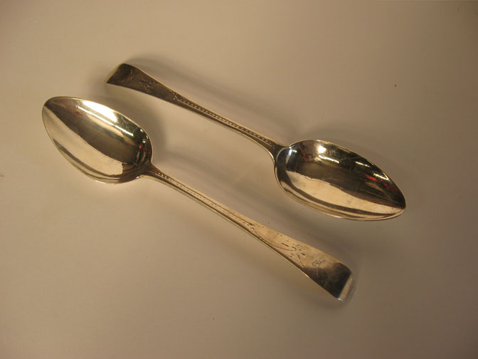 Appraisal: Pair of George III sterling silver serving spoons peter ann