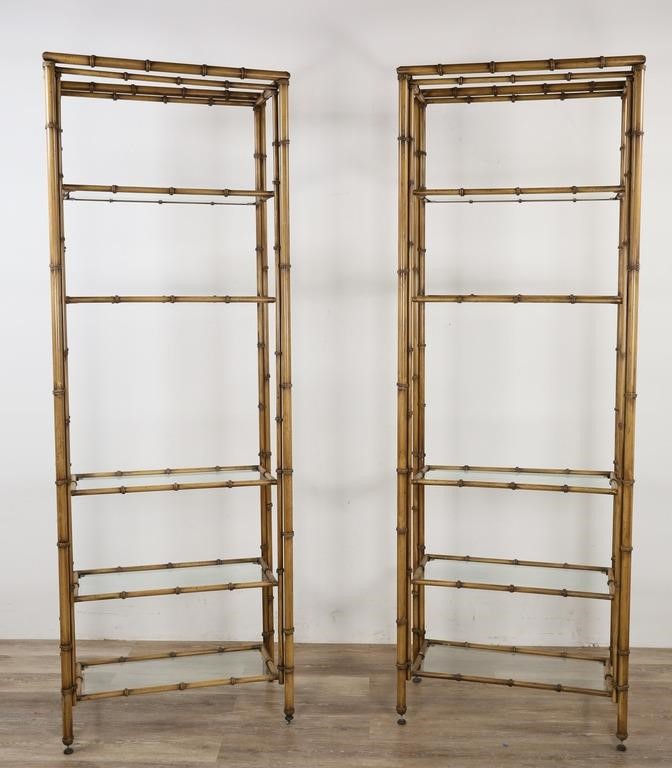 Appraisal: Pair of faux bamboo metal etageres st Century Metal in