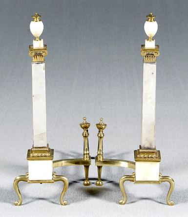 Appraisal: Pair brass and marble andirons marble plinths and finials matching