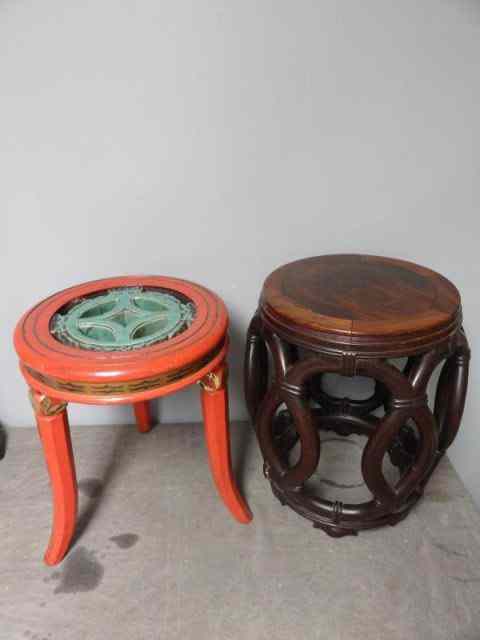 Appraisal: Asian Stands Hardwood Lacquered with InsertRed lacquered stand decorated with