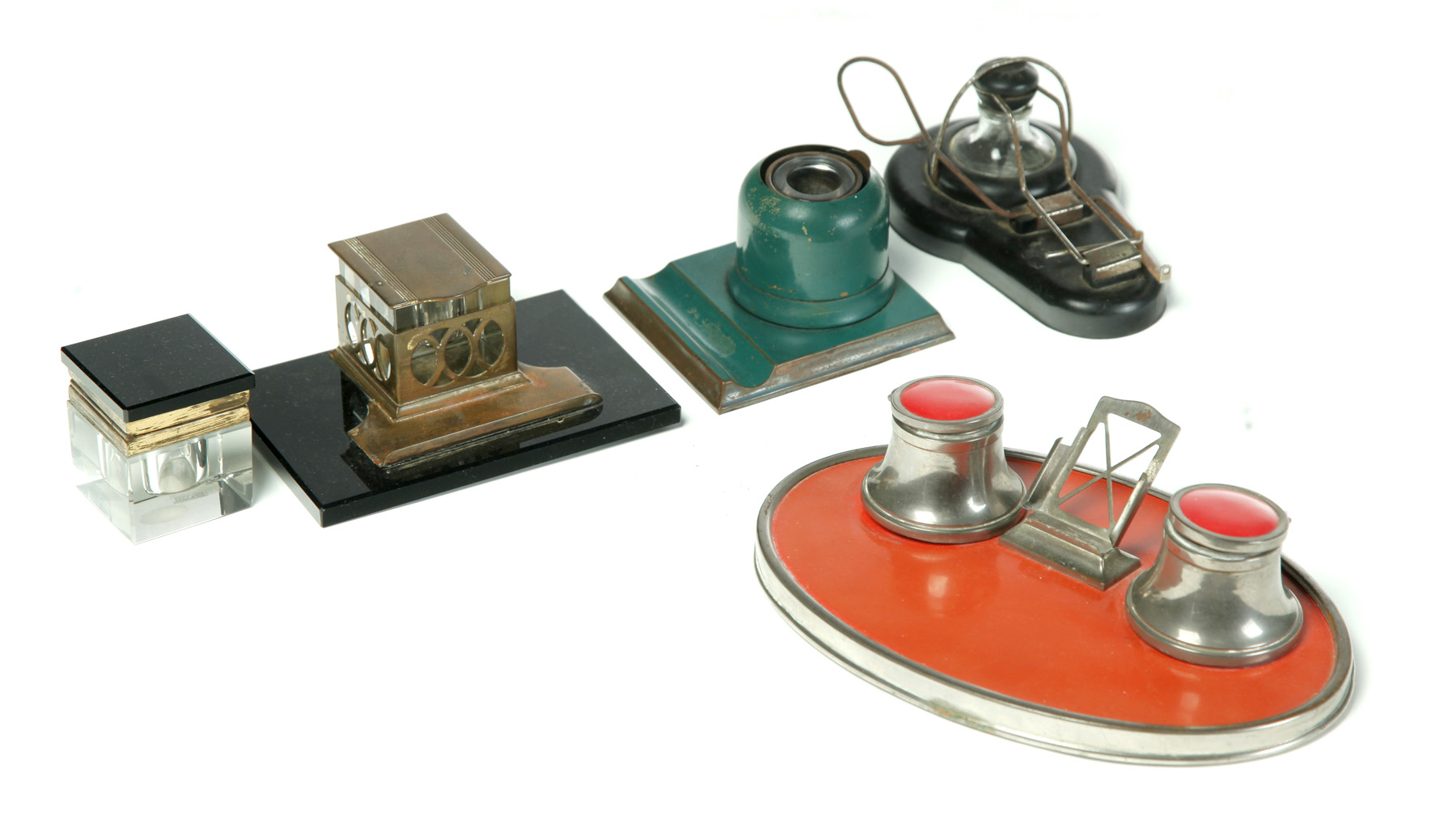 Appraisal: FOUR ART DECO INKSTANDS AND AN ART DECO INKWELL First