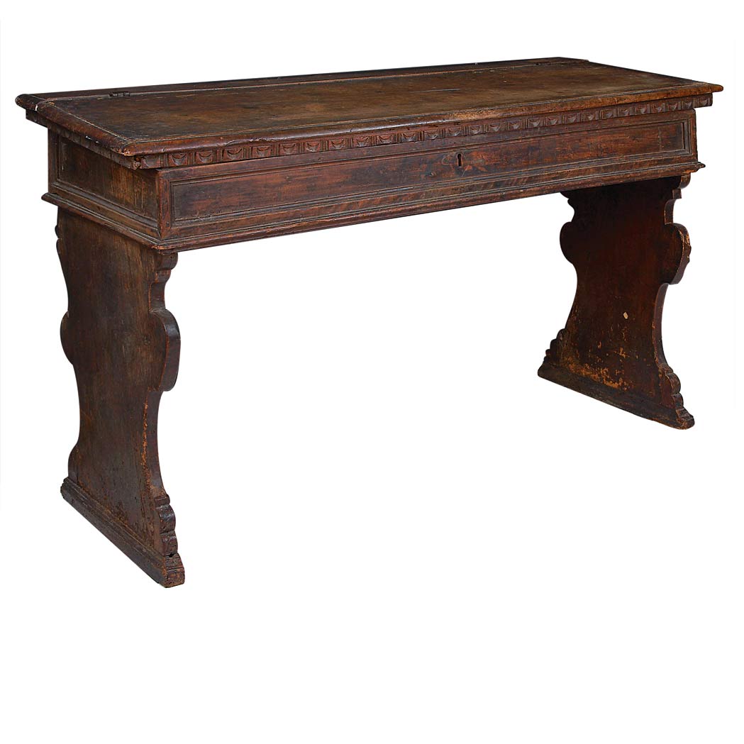 Appraisal: Italian Baroque Walnut Desk th th Century The hinged rectangular